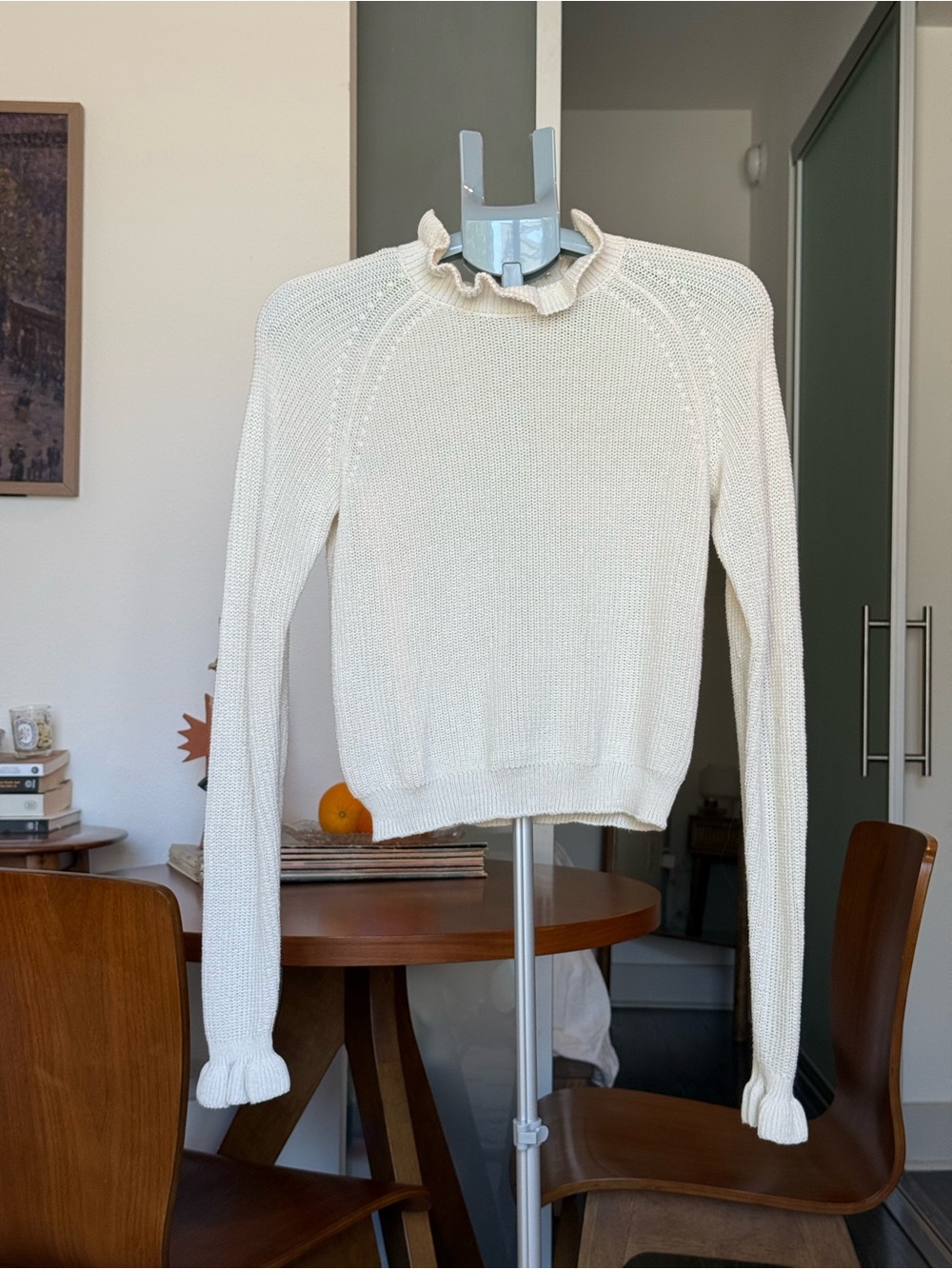 Divided by H&M - Women’s Cream Ruffle-Trim Knit Sweater